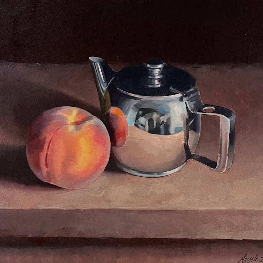 Peach with Teapot by Angelo Murphy | Contemporary Painting for sale at The Biscuit Factory Newcastle 