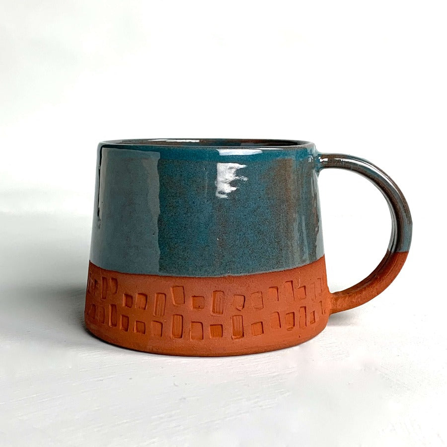 Squares and Rectangles Coffee Cup - Petrol | Contemporary Ceramics for sale at The Biscuit Factory Newcastle 