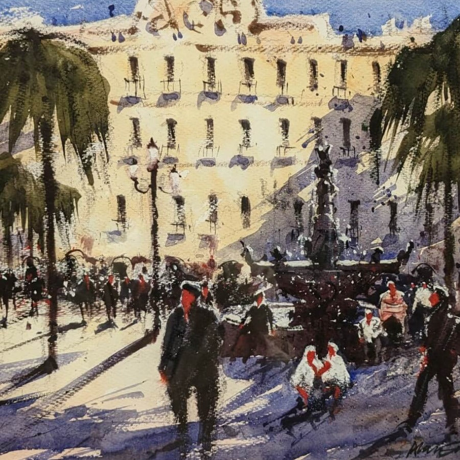 Plaza Rialto Barcelona by Alan Smith Page | Contemporary Paintings and Prints for sale at The Biscuit Factory Newcastle