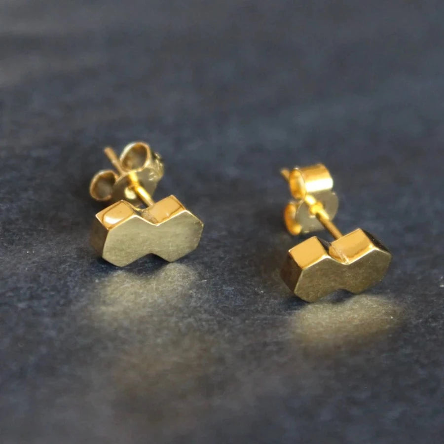 Double Hexagonal Post Earrings by Laila Smith | Contemporary Jewellery for sale at The Biscuit Factory Newcastle 