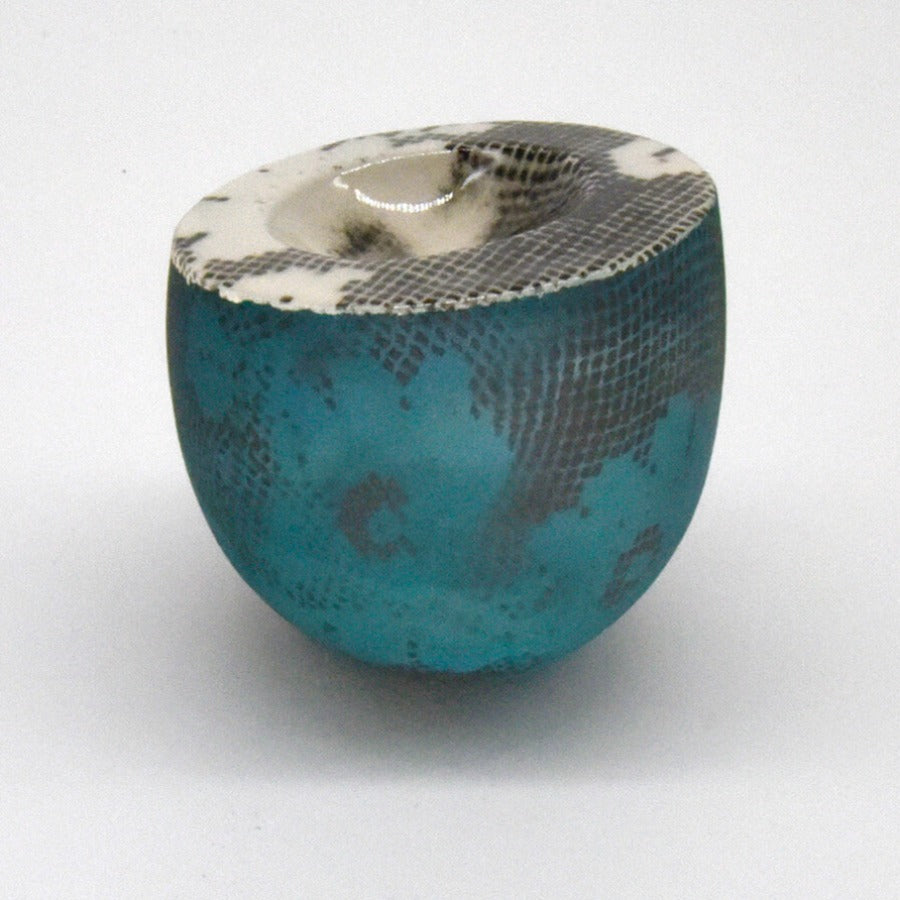Small Vessel - Teal, Black & White by Lesley Farrell | Contemporary Ceramics available at The Biscuit Factory Newcastle 