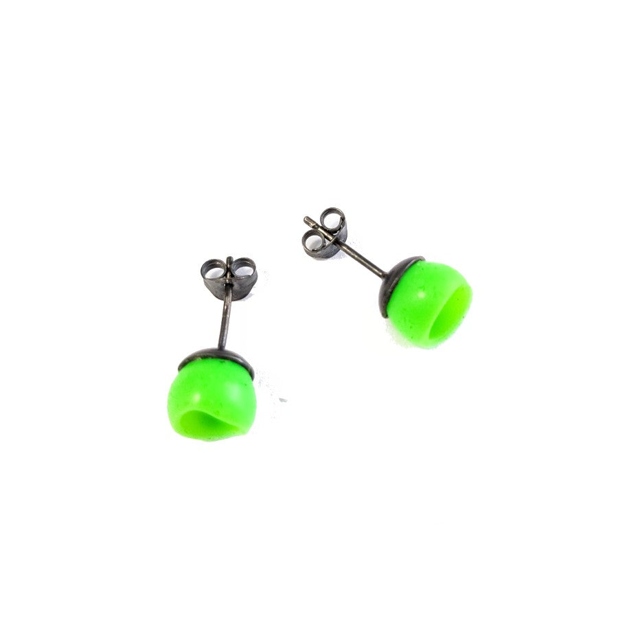 Fluoro Green Small Studs by Jenny Llewellyn | Contemporary jewellery for sale at The Biscuit Factory Newcastle
