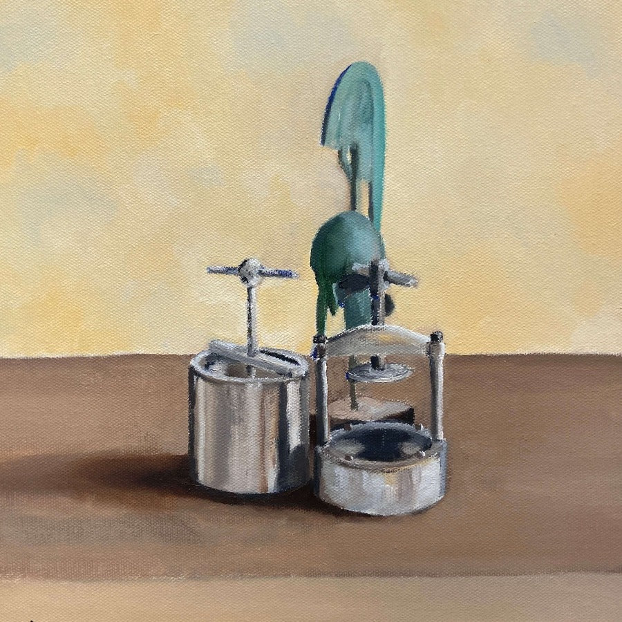 Still Life 3 - Helmet and Presses by Mick Smith | Contemporary paintings for sale at The Biscuit Factory 