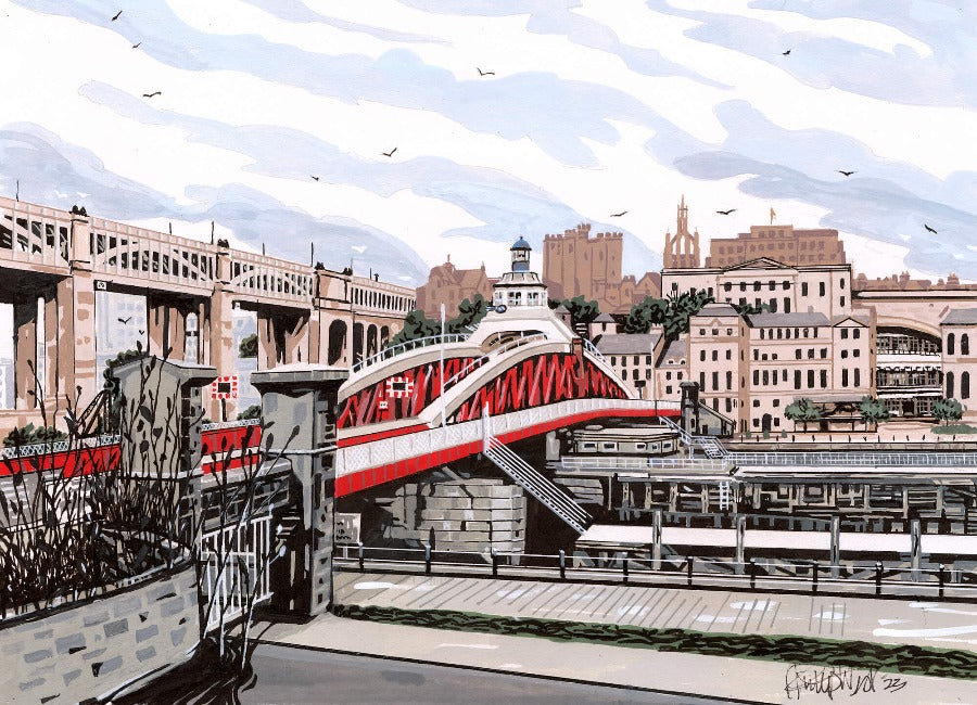 Swing Bridge by Phil West | Contemporary Giclée Prints for sale at The Biscuit Factory Newcastle