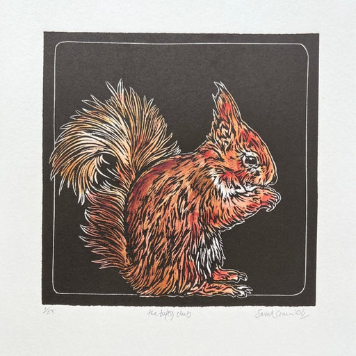 The Tufty Club by Sarah Cemmick | Contemporary Linocut Print for sale at The Biscuit Factory Newcastle 