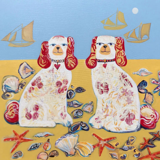 Three Boats and Two Dogs by the Sea by Marissa Weatherhead | Contemporary Painting for sale at The Biscuit Factory Newcastle 