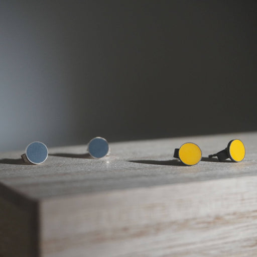 Tiny Yellow & Grey Stud Set by Claire Lowe | Contemporary Jewellery for sale at The Biscuit Factory Newcastle
