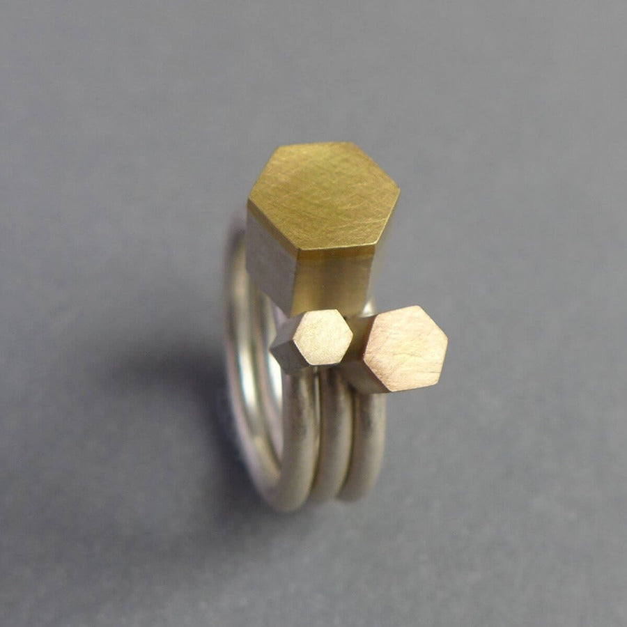 Triple Hexagonal Ring Set by Laila Smith | Contemporary Jewellery for sale at The Biscuit Factory Newcastle 