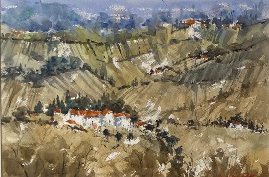Tuscan Villa I by Alan Smith Page, an original watercolour painting of villas in Italian countryside. | Original art for sale at The Biscuit Factory Newcastle