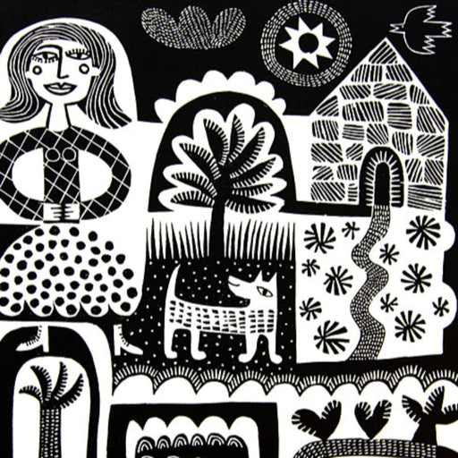 Woman in a Polka Dot Skirt by Hilke MacIntyre | Contemporary Linocut Prints available for sale at The Biscuit Factory Newcastle 
