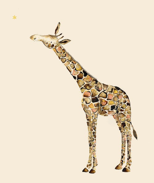 Abagail and the Star by Catherine Rayner, a mixed media painting of a giraffe looking at a star. | Contemporary animal paintings for sale at The Biscuit Factory Newcastle.