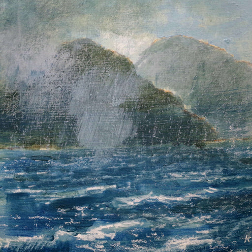 An emotive pastel on canvas , Across the Sound of Sleetto Skye a December afternoon, By Keith Salmon 2017