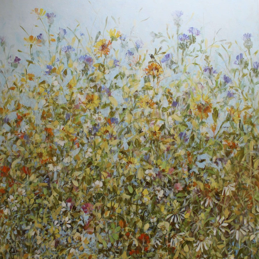 Autumn Border by Fletcher Prentice, an original painting of dense floral foliage. | Original art for sale at The Biscuit Factory Newcastle.