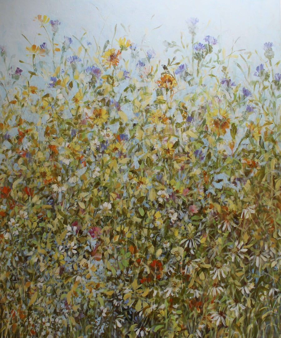 Autumn Border by Fletcher Prentice, an original painting of dense floral foliage. | Original art for sale at The Biscuit Factory Newcastle.