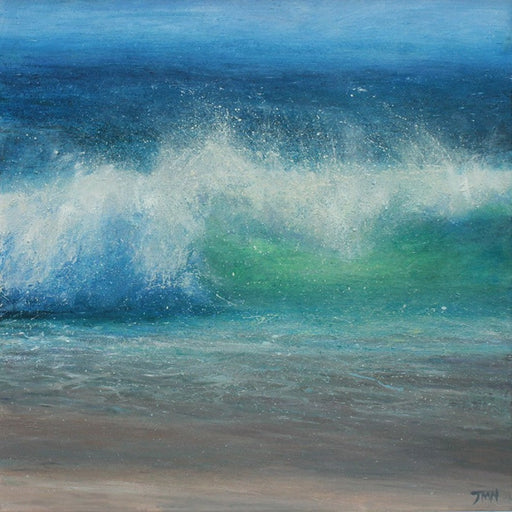Beach Break by Jim Wright, an original seascape painting of blue/green sea. | Original art for sale at The Biscuit Factory Newcastle.