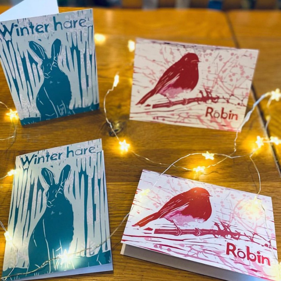 Christmas Card Printing Workshop by Sea Tern Print at The Biscuit Factory, make your own rubber stamp and create handmade Christmas Cards