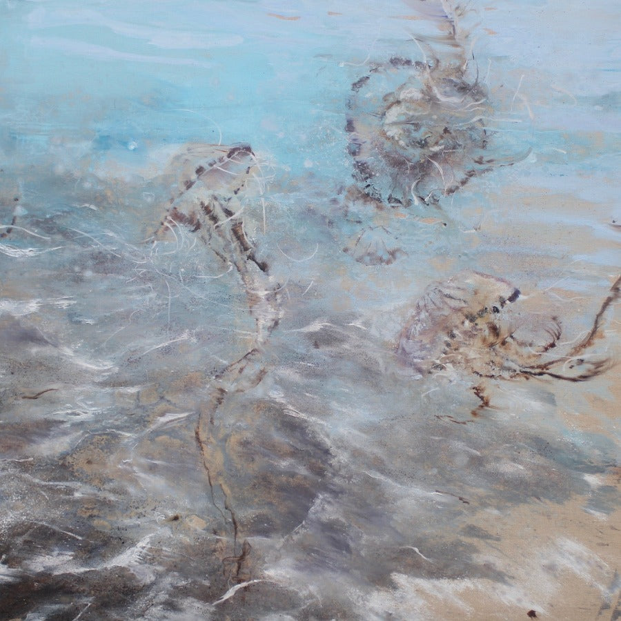 Compass Jellyfish by James Fotheringhame, an original oil on linen painting of jellyfish. | Contemporary art prints for sale at The Biscuit Factory Newcastle.