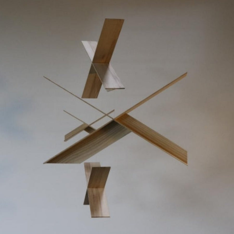 Criss Cross Mobile by Andy Pickering- A handmade original mobile sculpture with hanging wooden blocks on wire. | Original artwork for sale at The Biscuit Factory Newcastle.