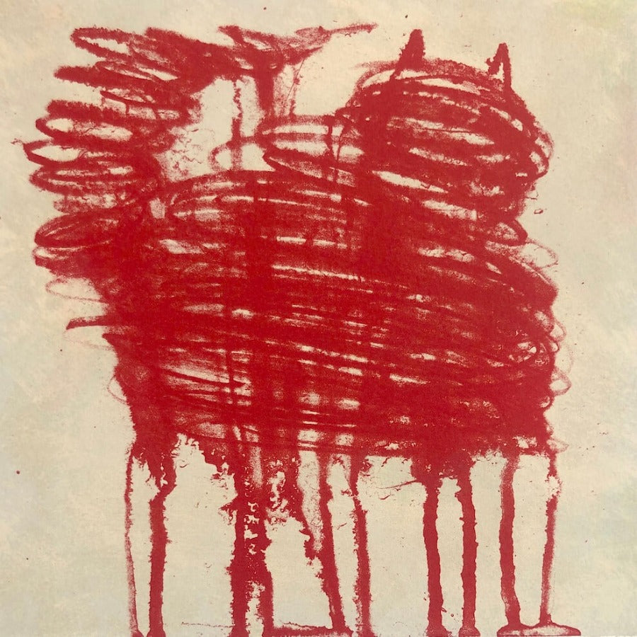 Cy Twombly's Cat by Mychael Barratt, an art print of red scribbles to depict a cat. . | | Limited edition art prints for sale at The Biscuit Factory Newcastle.