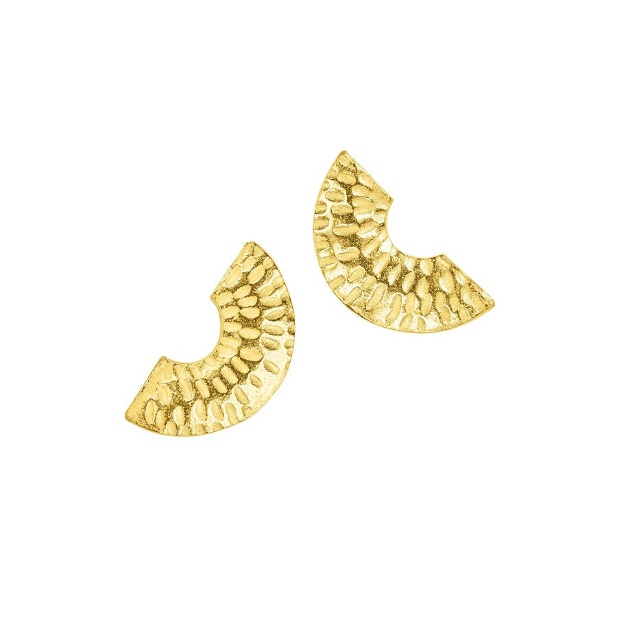 Gibbous Mini Studs by Caitling Hegney, a pair of gold cresent shaped stud earrings. | Handmade jewellery for sale at The Biscuit Factory Newcastle
