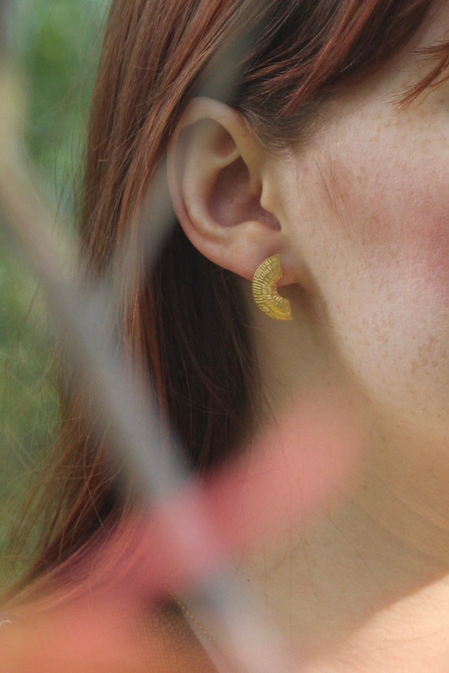 Gibbous Small Studs Gold by Caitlin Hegney | Contemporary Jewellery for sale by Caitlin Hegney at The Biscuit Factory Newcastle 