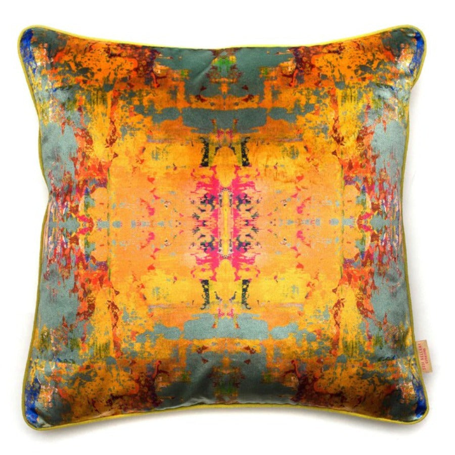 Grey Stucco Kaleidoscope Cushion by Susi Bellamy, an abstract patterned cushion in multicolours. | Original textile homewares for sale at The Biscuit Factory Newcastle.
