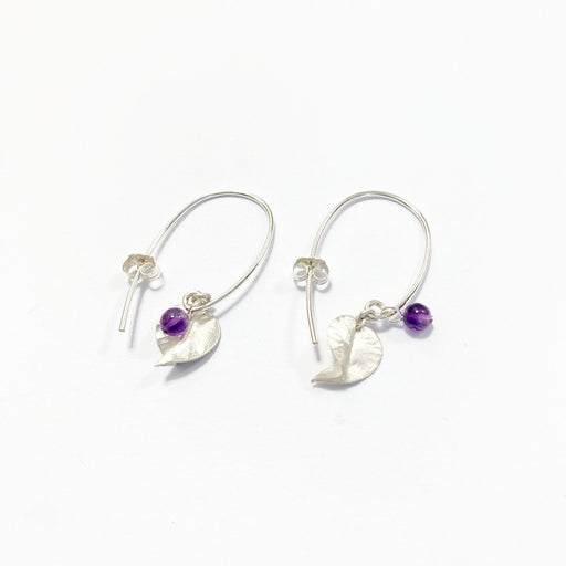 Tiny Leaves Earrings - Silver with Amethyst by Nettie Birch | Shop handmade jewellery at the Biscuit Factory Newcastle 