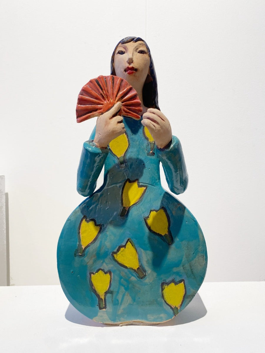 Girl With Fan by Basia Roszak | Contemporary sculpture for sale at The Biscuit Factory Newcastle 