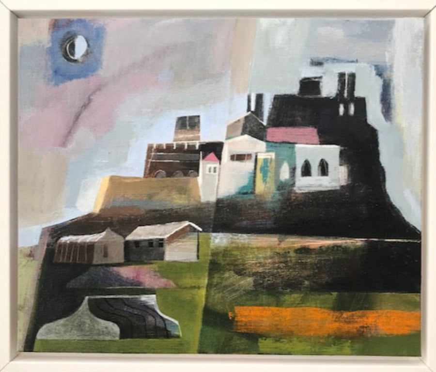 Lindisfarne Castle by Michael St Claire, an original painting of a castle. | Original art for sale at The Biscuit Factory Newcastle.
