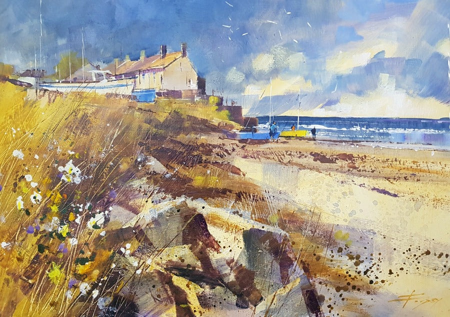 Living by the Sea by Chris Forsey, an expressive landscape painting of the Northumberland Coast. | Original landscape paintings for sale at The Biscuit Factory