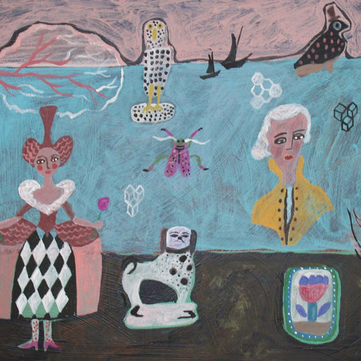 Man's Best Friend by Sudeshna Chattopadhyay, an original folk art painting depicting animals and people. | Original art for sale at The Biscuit Factory Newcastle.