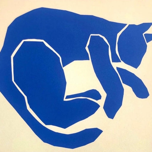 Matisse's Cat II by Mychael Barratt, a limited edition art print of a blue cat. | Limited edition art prints for sale at The Biscuit Factory Newcastle.