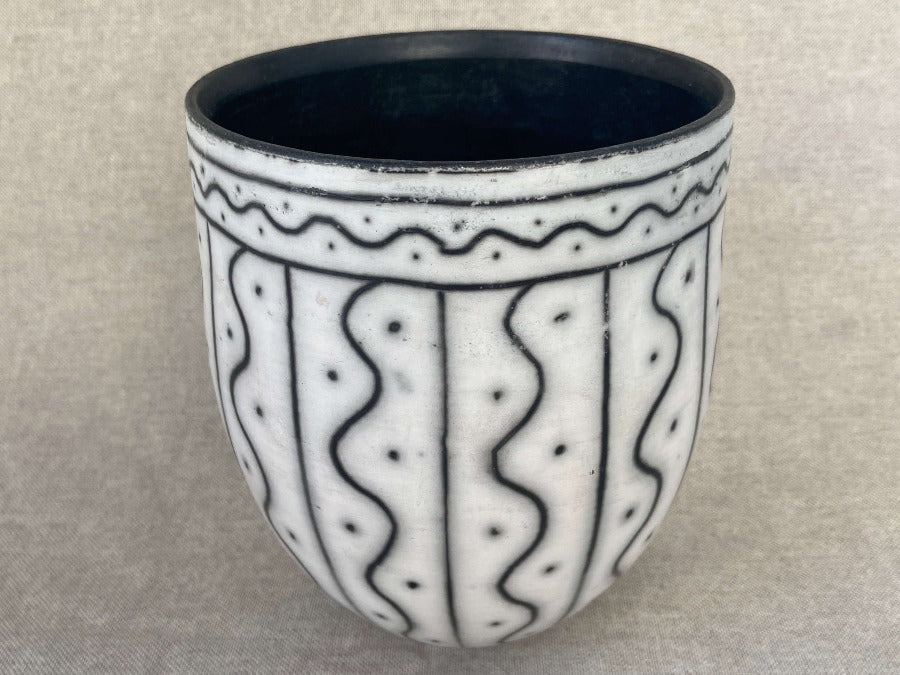 Medium Black and White Pot by Alan Ball, a black and white ceramic pot. | Original ceramic home decor for sale at The Biscuit Factory