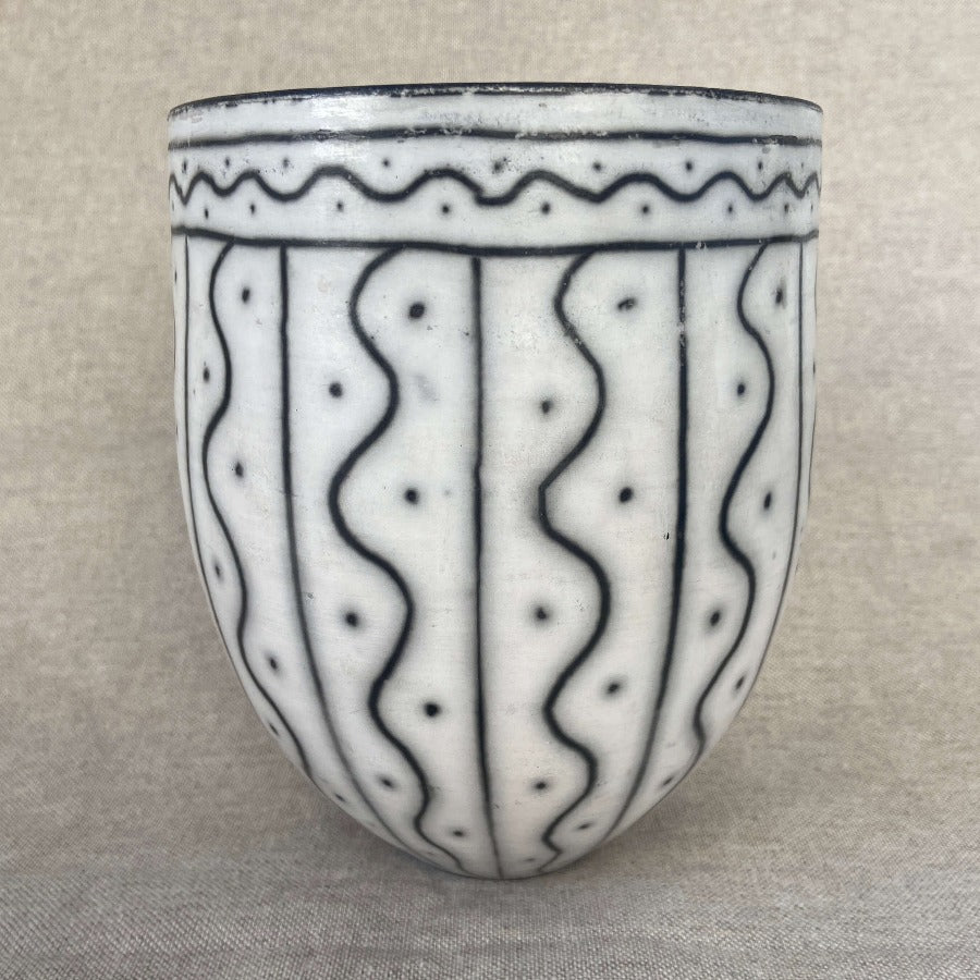 Medium Black and White Pot by Alan Ball, a black and white ceramic pot. | Original ceramic home decor for sale at The Biscuit Factory