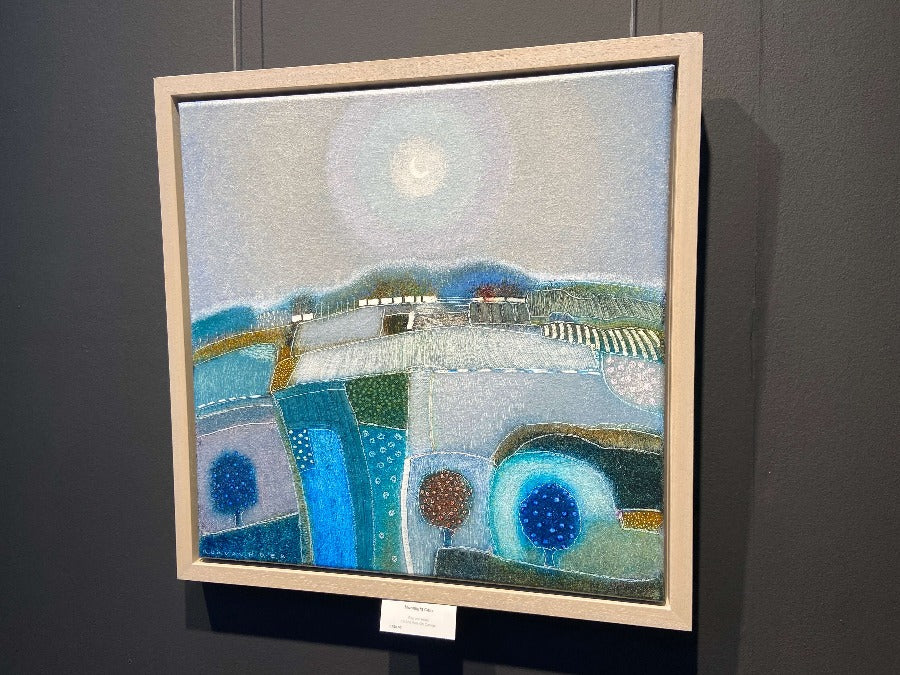 Moonlight Calls by Rob van Hoek, an original landscape painting in blue tones. | Contemporary art for sale at The Biscuit Factory Newcastle