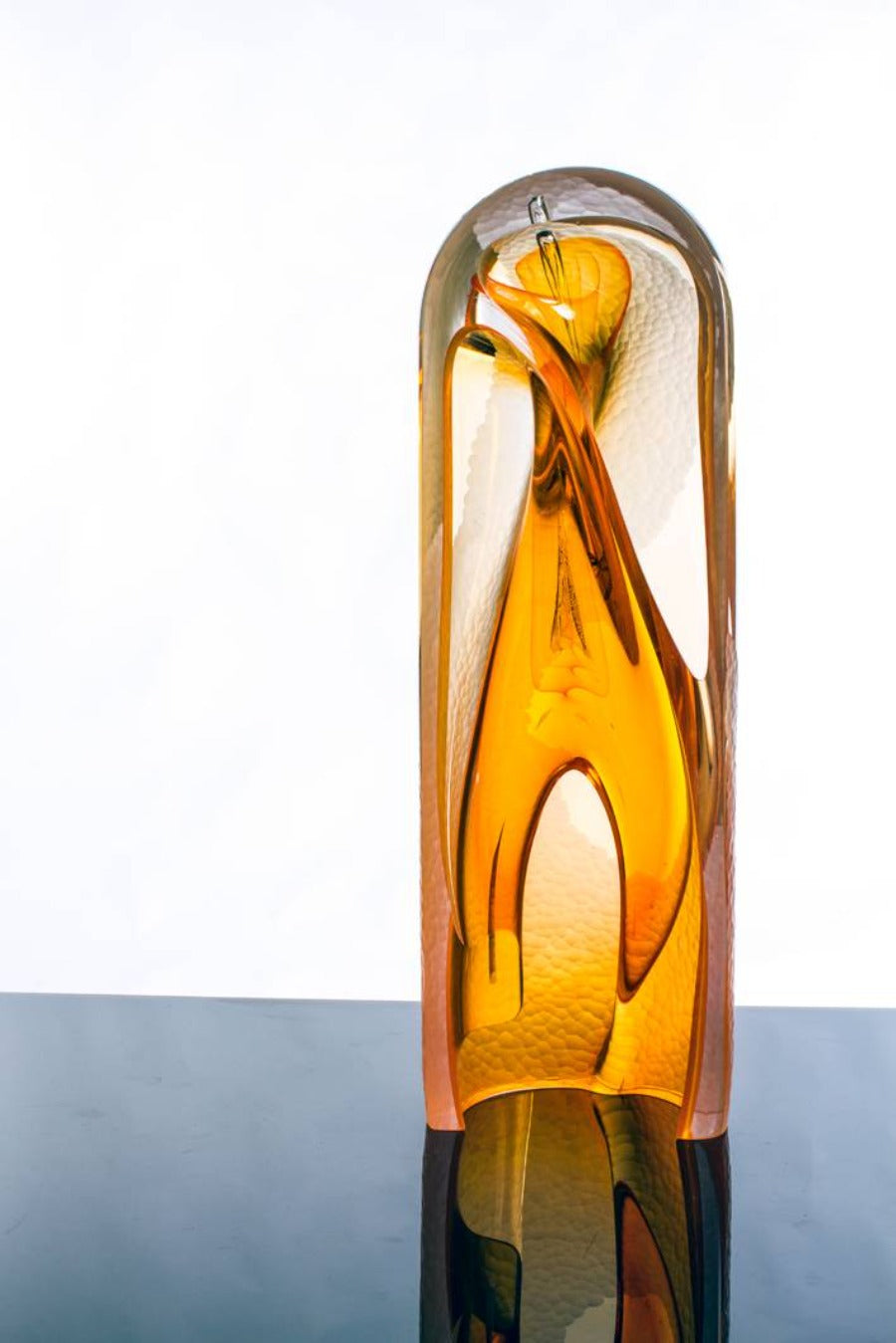 Orange Faceted Helix Sculpture by Phil Vickery, an original glass sculpture with orange colours | Original handmade art for sale at The Biscuit Factory Newcastle.