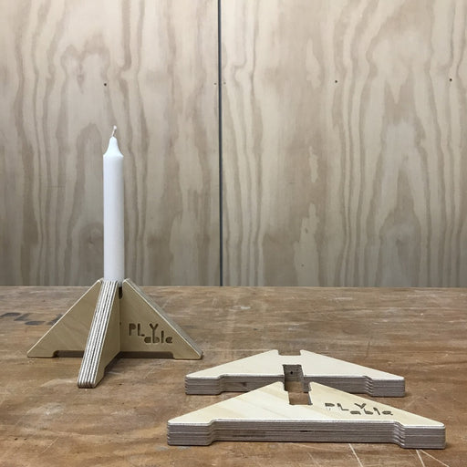 PLYable pyramid shaped wooden candlestick, handmade in Newcastle. For sale at The Biscuit Factory art gallery