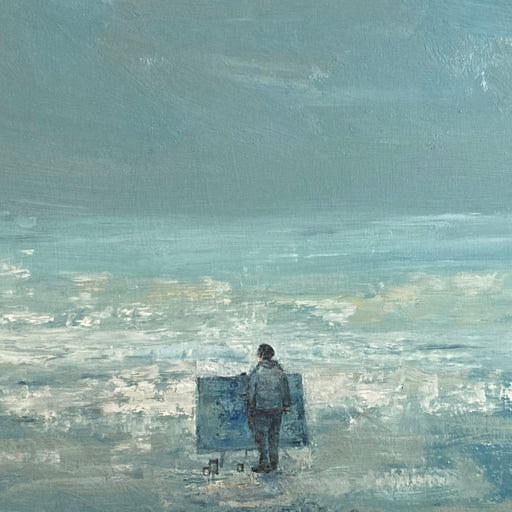 Painter On The Shore by Stuart Buchanan, an original oil painting of a figure painting on a beach. | Contemporary art for sale at The Biscuit Factory Newcastle