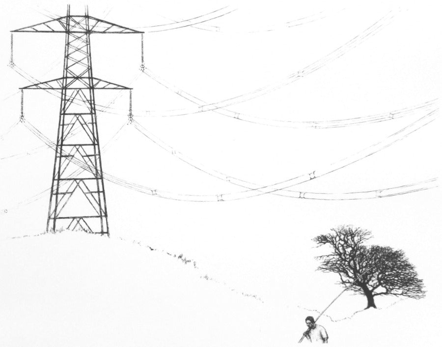 Power Lines by Alan Stones, a lithograph print of power lines. | Original art for sale at The Biscuit Factory Newcastle