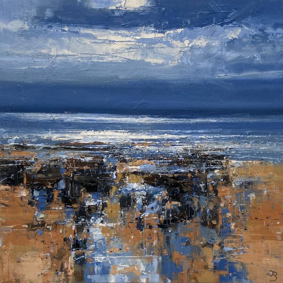 Rockpool Reflections by John Brenton, an original seascape oil paintin. | Original contemporary art for sale at The Biscuit Factory Newcastle
