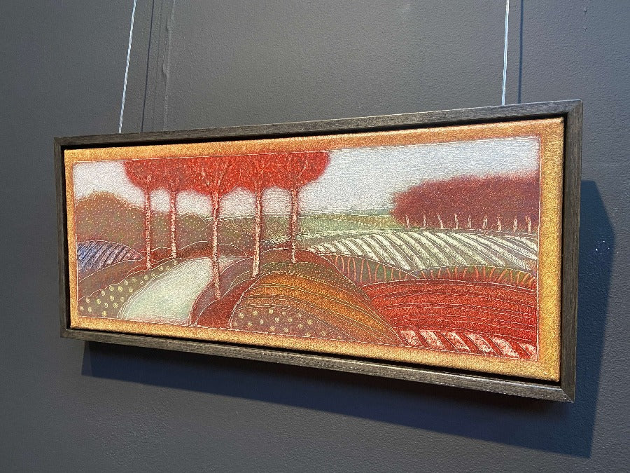 So Follow the Knowing Path Through the Trees II by Rob Van Hoek, an original landscape painting in autumnal colours. | Contemporary art for sale at The Biscuit Factory Newcastle