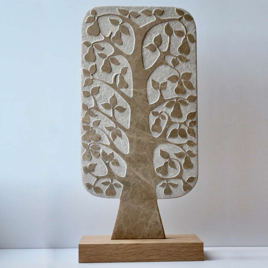 Tall Pear Treee by Michael Disley, a marble sculpture of a pear tree. | Original handmade sculpture for sale at The Biscuit Factory Newcastle