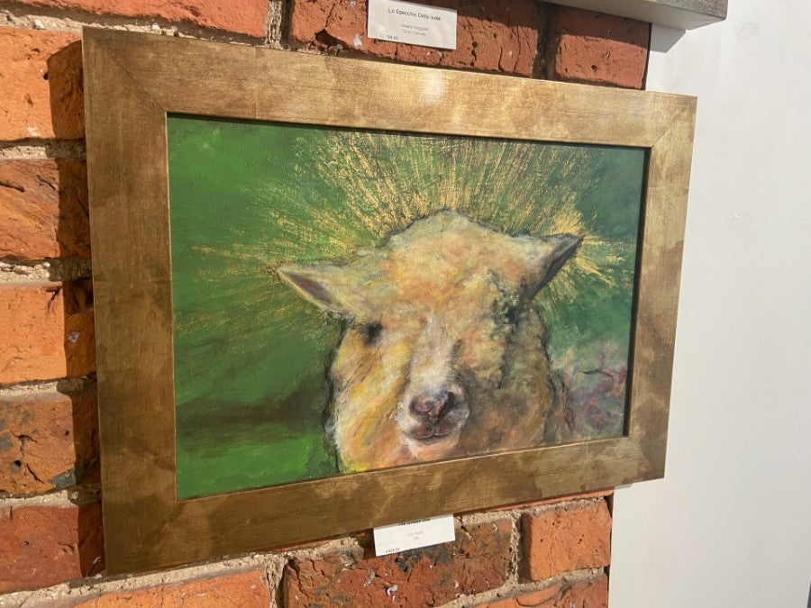 The Golden One by Lois Sykes, an original painting of a sheep's face with golden tones.. | Original animal art for sale at The  Biscuit Factory Newcastle