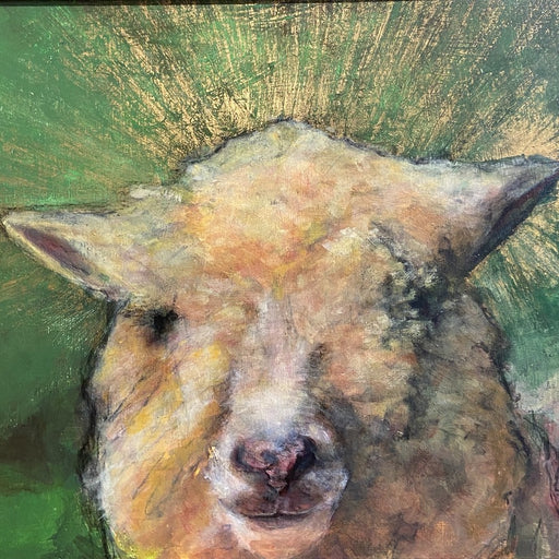 The Golden One by Lois Sykes, an original painting of a sheep's face with golden tones.. | Original animal art for sale at The  Biscuit Factory Newcastle