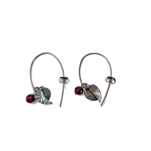 Tiny Leaves Earrings - Oxidised Silver with Garnets by Nettie Birch | Shop handmade jewellery at the Biscuit Factory Newcastle 