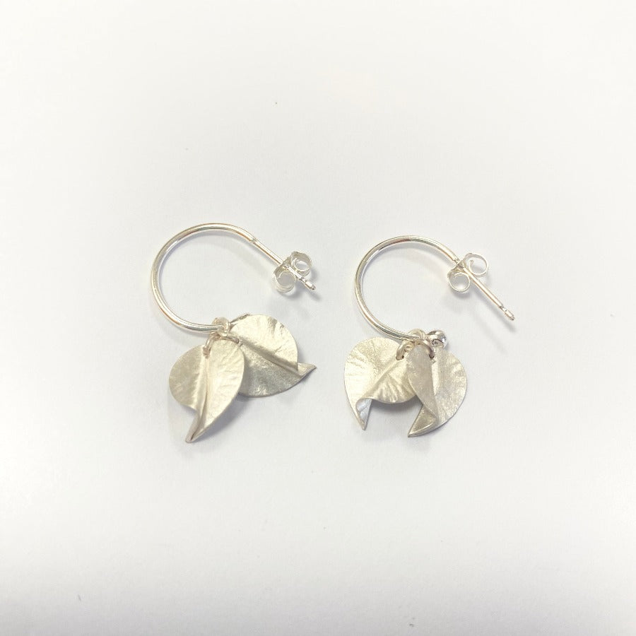 Tiny Leaves Hoops - Silver by Nettie Birch | Handmade jewellery for sale at The Biscuit Factory Newcastle 