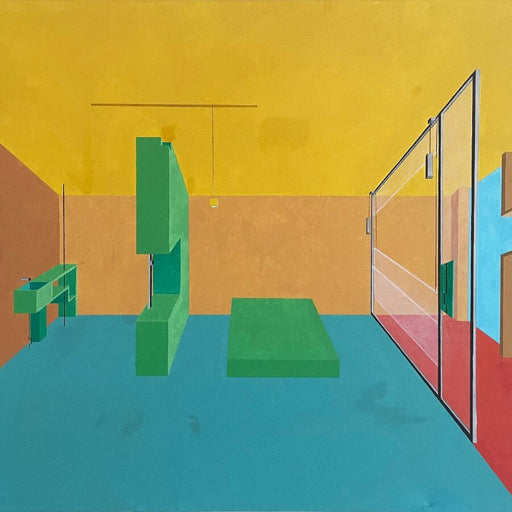 Unite by Michelle Barratt, a colour-block painting depicting an interior space. | Contemporary original art for sale at The Biscuit Factory Newcastle