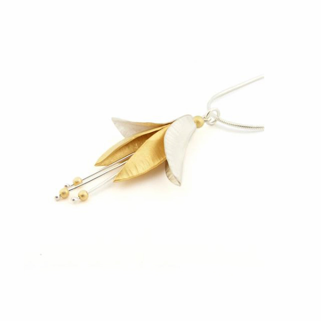Buy 'Silver and Gold Fuchsia Pendant' handmade jewellery by Nettie Birch at The Biscuit Factory