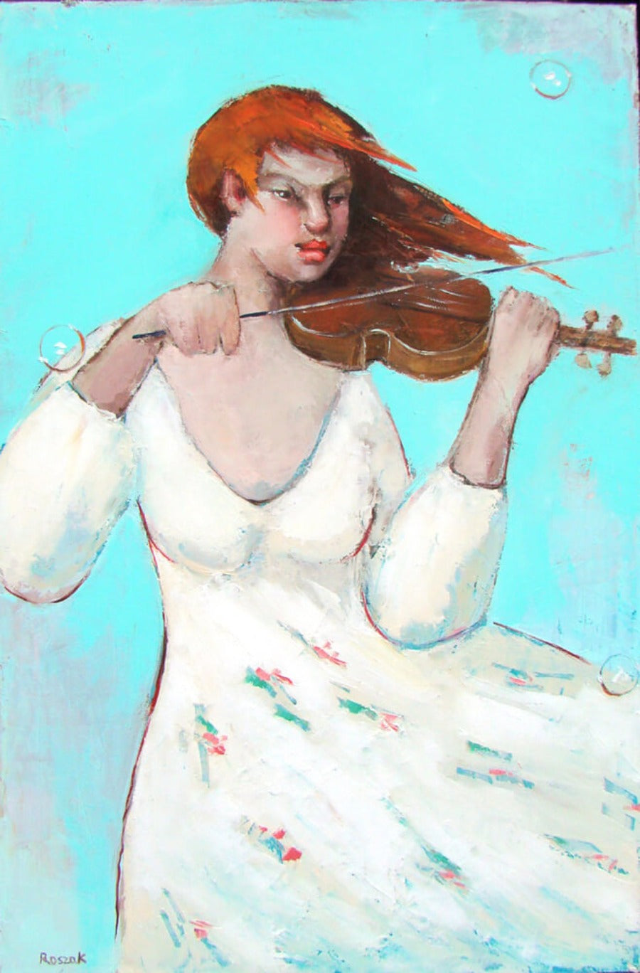 Fiddle Player by Basia Roszak | Contemporary figurative art for sale at The Biscuit Factory Newcastle