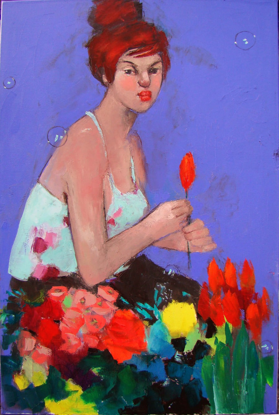 Flower Seller by Basia Roszak | Contemporary painting for sale at The Biscuit Factory Newcastle 